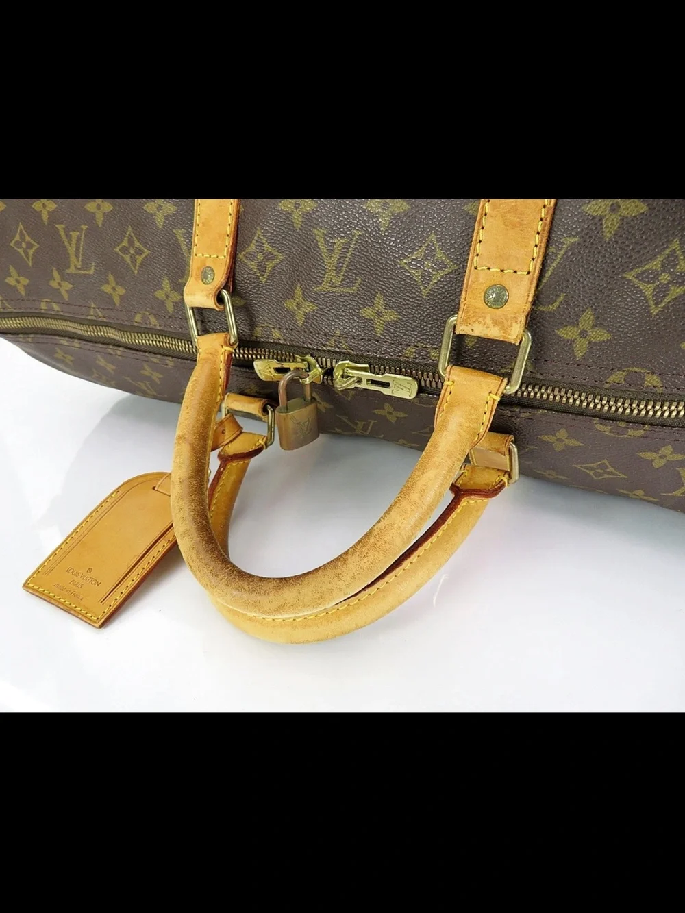 Louis Vuitton Brown Monogram Duffel Bag with Tan Trim